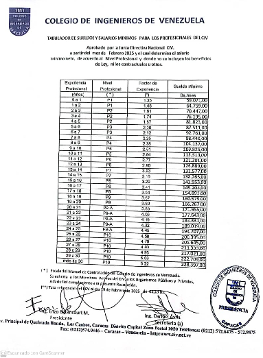 Tabulador de sueldos y salarios mínimos para los profesionales del CIV